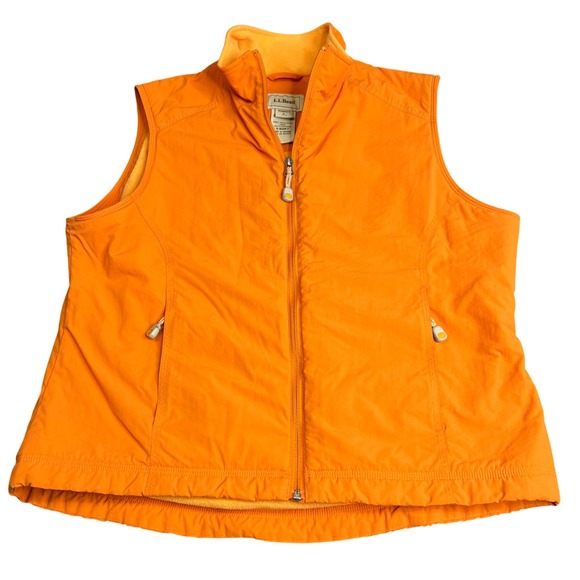 L.L.Bean Jackets & Blazers - LL Bean Womens Large Orange Fleece Lined Nylon Full Zip Vest O BDR7 Mock Neck